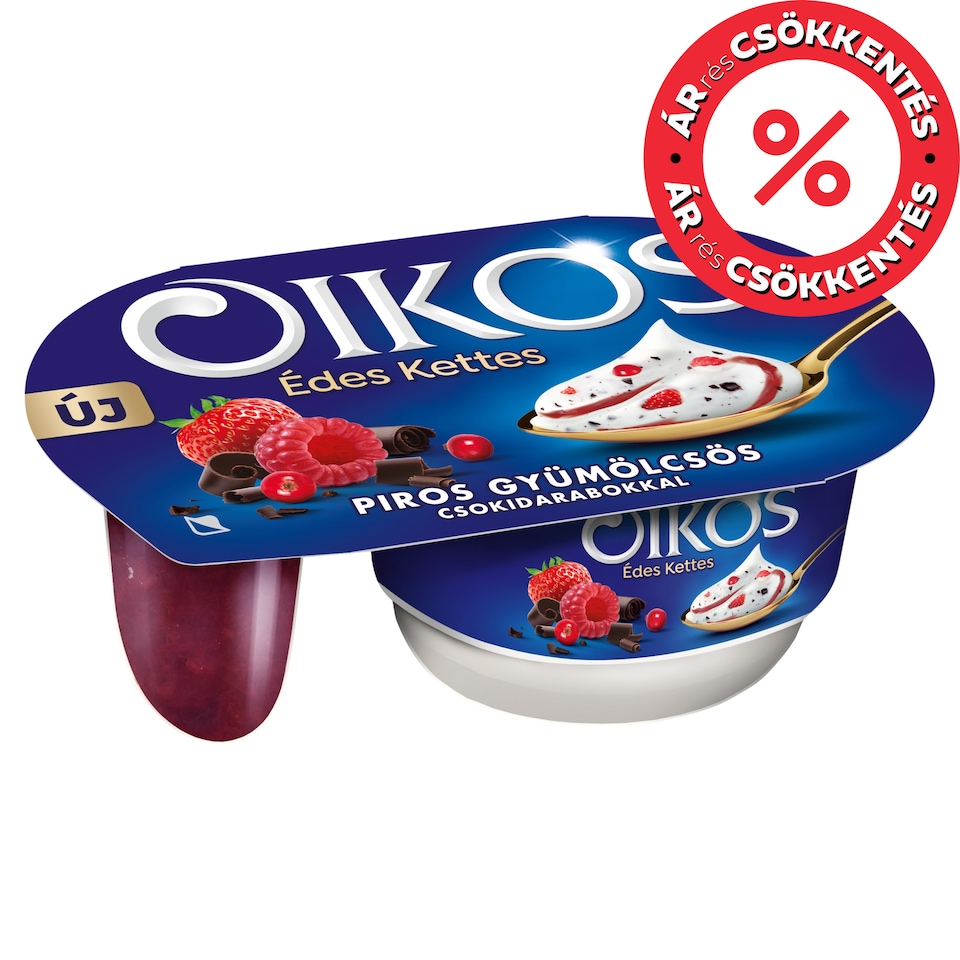 Danone Oikos Édes Kettes élőflórás édesített joghurt piros gyümölcsös szósszal 118 g