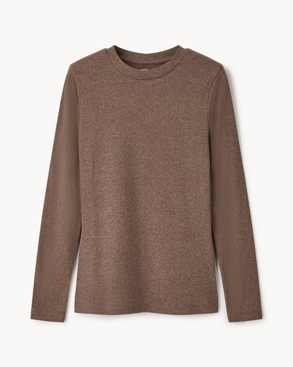 image 1 of F&F Cotton Rich Ribbed Long Sleeved Top in Neutral
