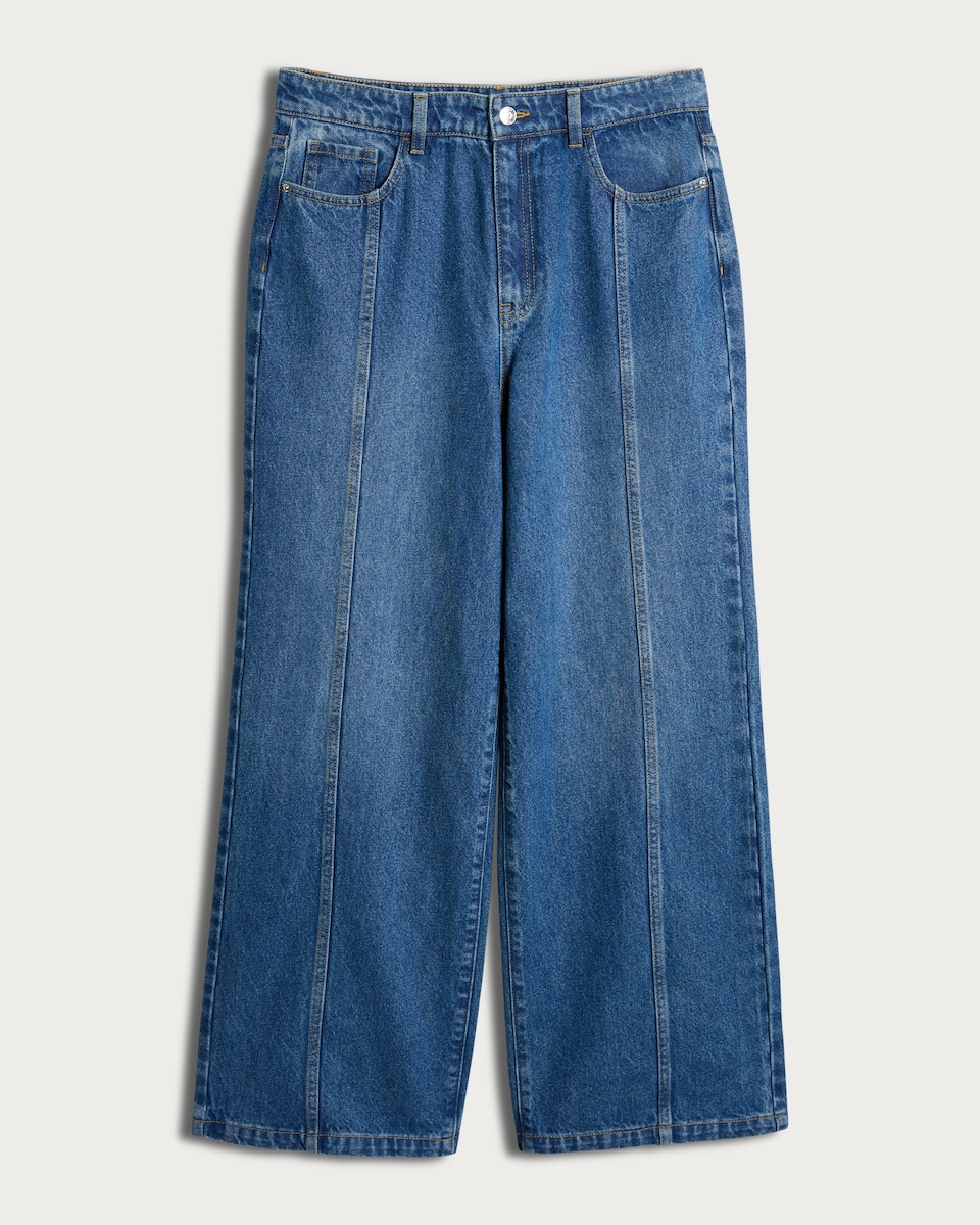 image 1 of F&F Seam Detail Wide Leg High Rise Jeans in Blue