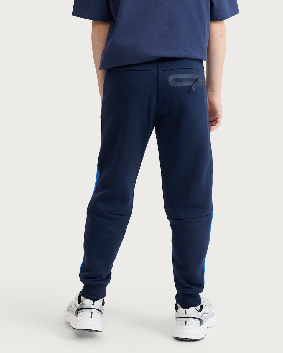 image 1 of F&F Boys Cotton Rich Side Stripe Cuffed Joggers in Navy