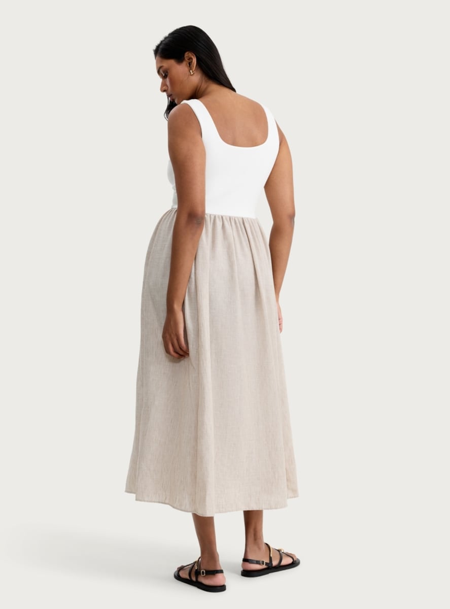 image 1 of F&F Contrast Panel Sleeveless Midi Dress in Neutral