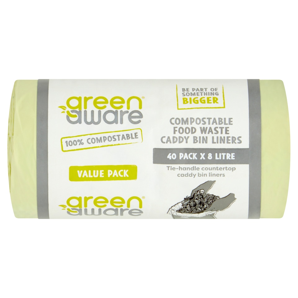Green Aware 8 Litre C/Postable Caddy Bin Liners 40 Pack