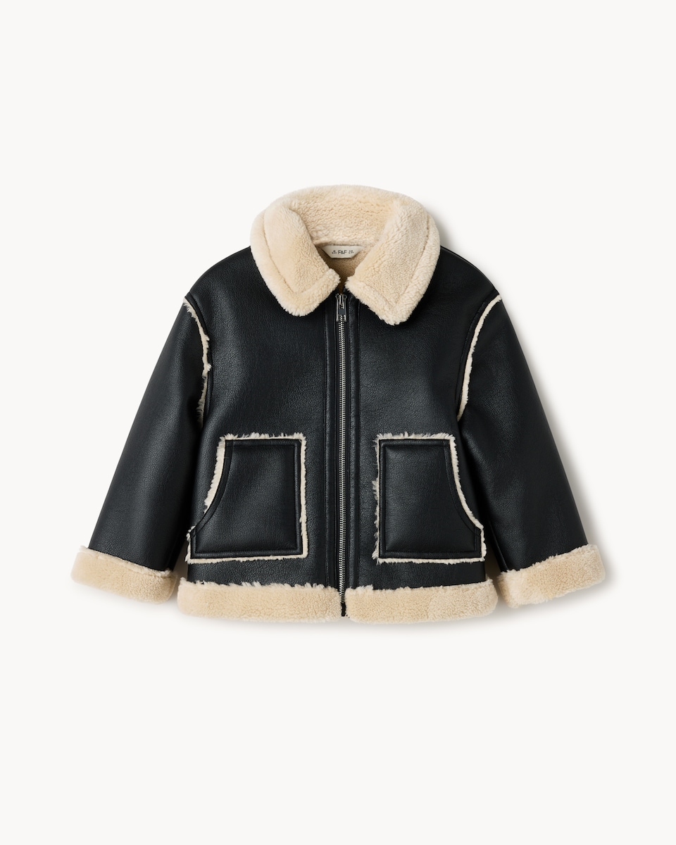 image 1 of F&F Girls Faux Leather Aviator Jacket in Black