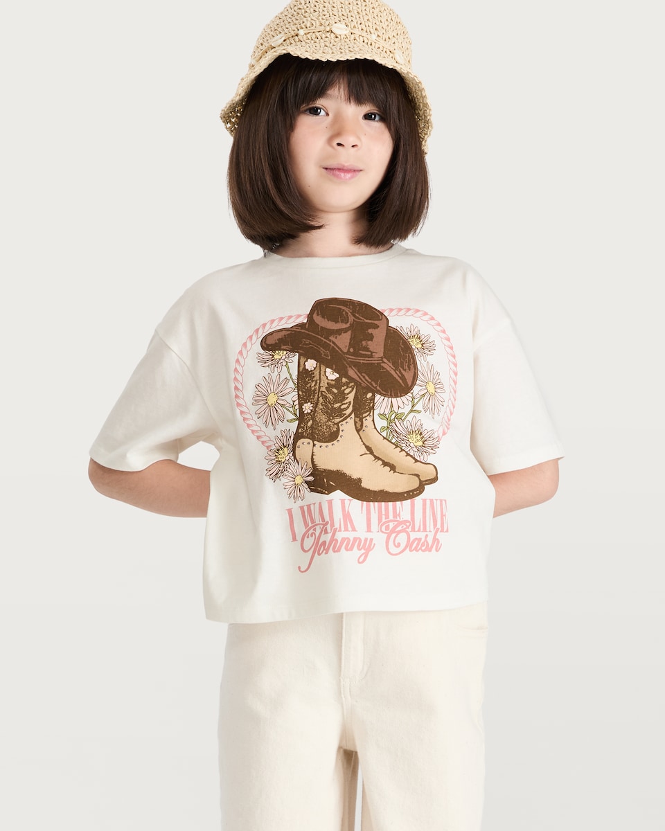 image 1 of Johnny Cash Pure Cotton Slogan T-Shirt in Cream