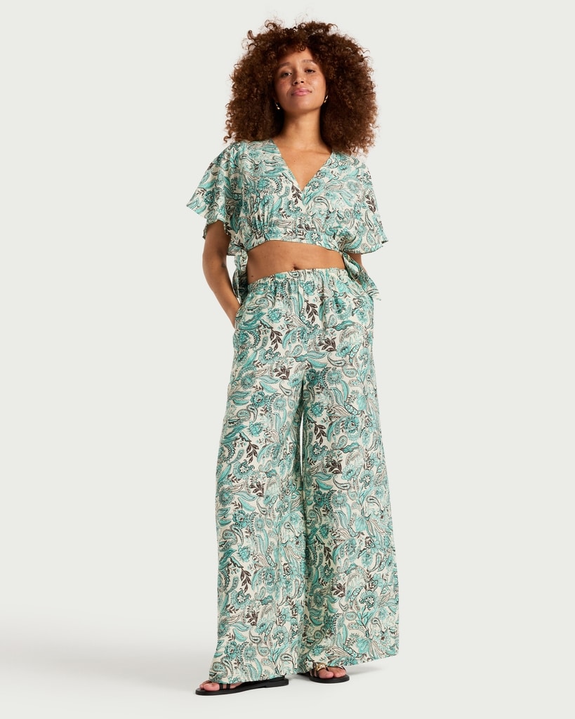F&F Paisley Wide Leg Co-ord Beach Trousers in Multi Blue