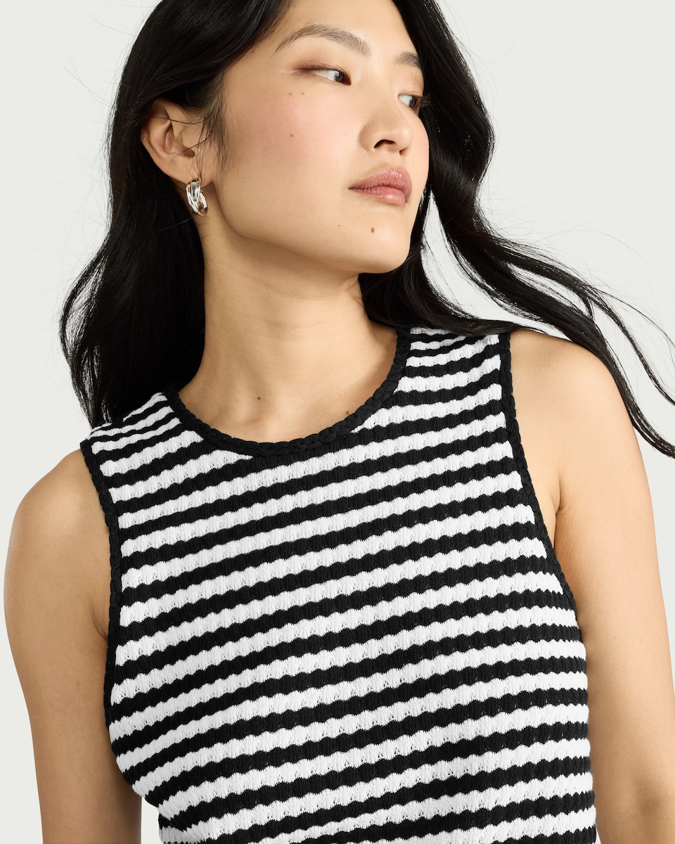 image 1 of F&F Cotton Blend Textured Striped Vest in Multi Black