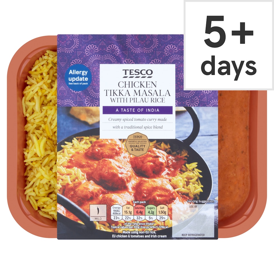 Tesco Chicken Tikka Masala And Pilau Rice 400G