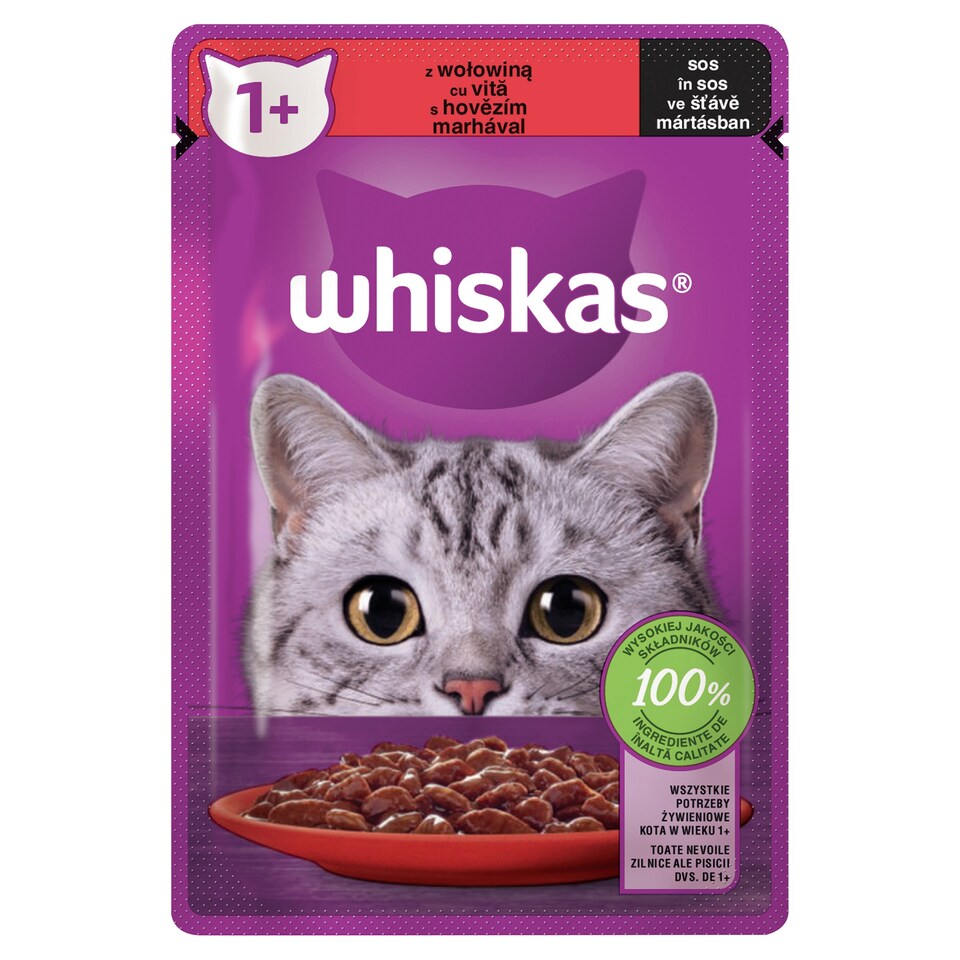 Whiskas 1+ s hovädzím v šťave 85 g