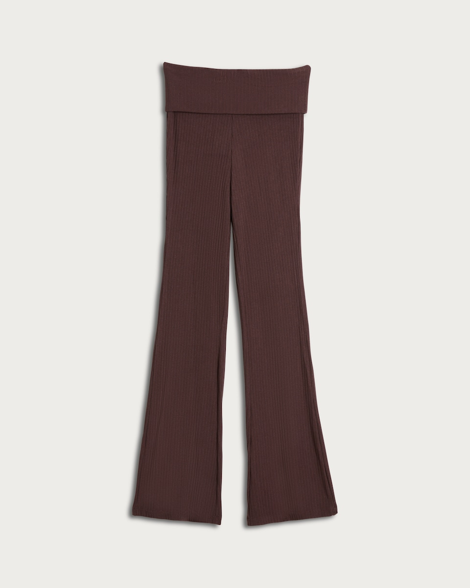 OH ME OH MY Ribbed Foldover Waist Co-ord Leggings in Brown