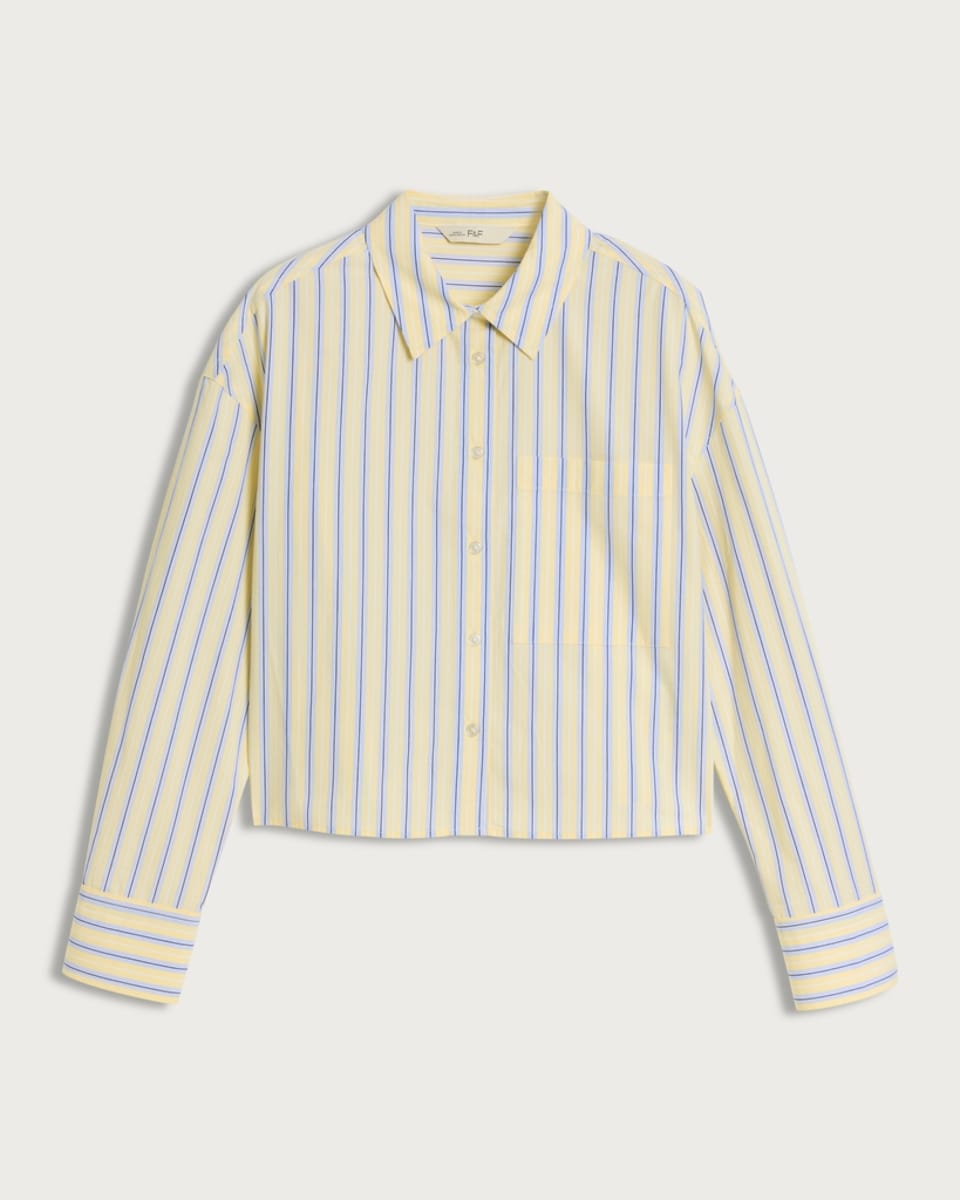image 1 of The F&F Edit Pure Cotton Poplin Stripe Cropped Co-ord Shirt in Amber