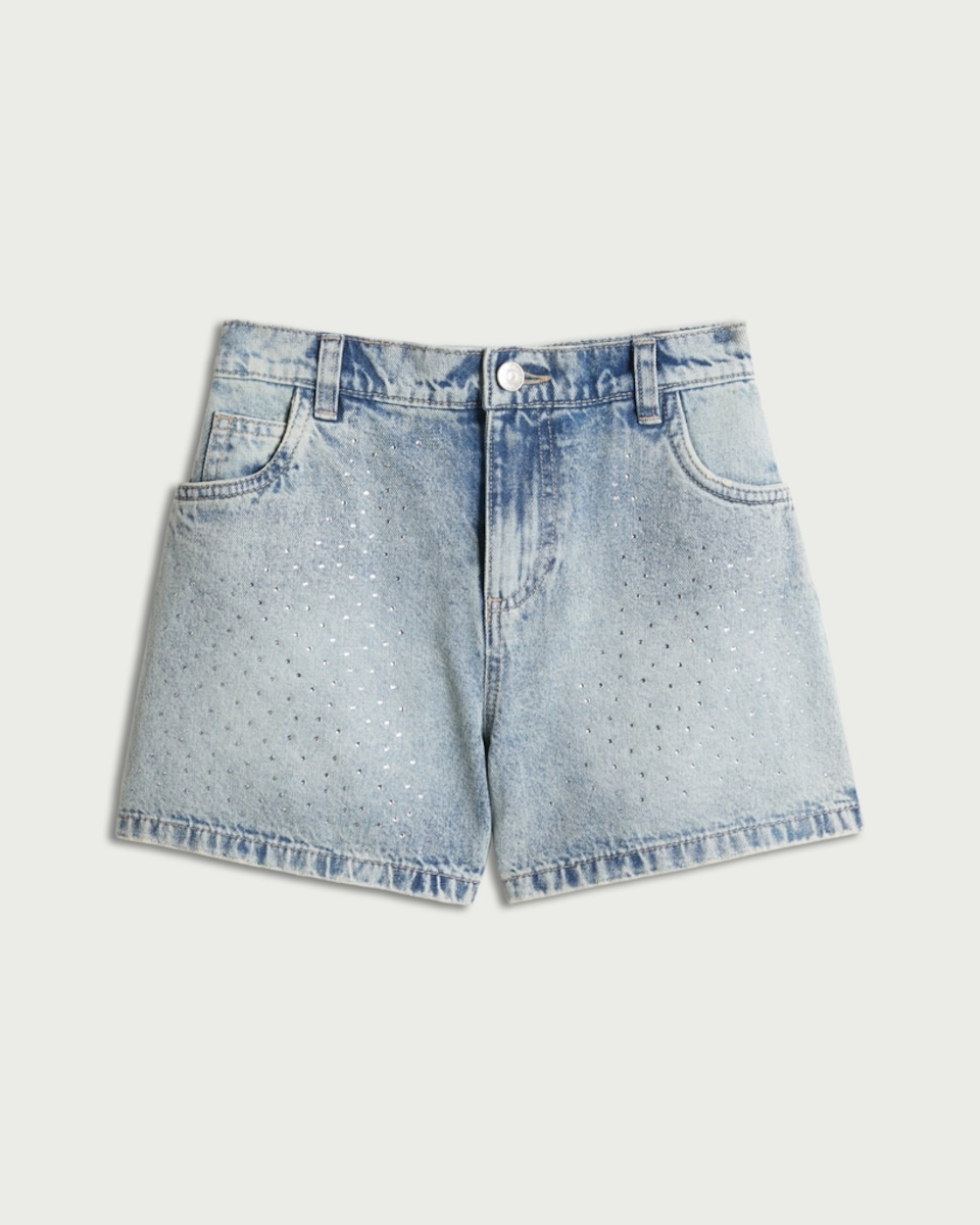 image 1 of F&F Girls Pure Cotton Embellished Denim Shorts in Blue