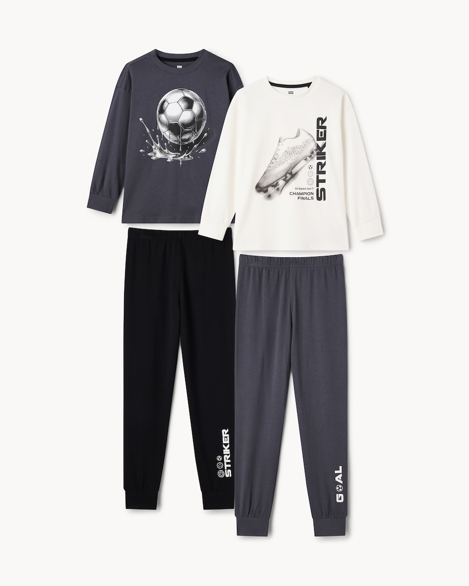 image 1 of F&F Boys 2-Pack Pure Cotton Football Pyjama Sets in Multi