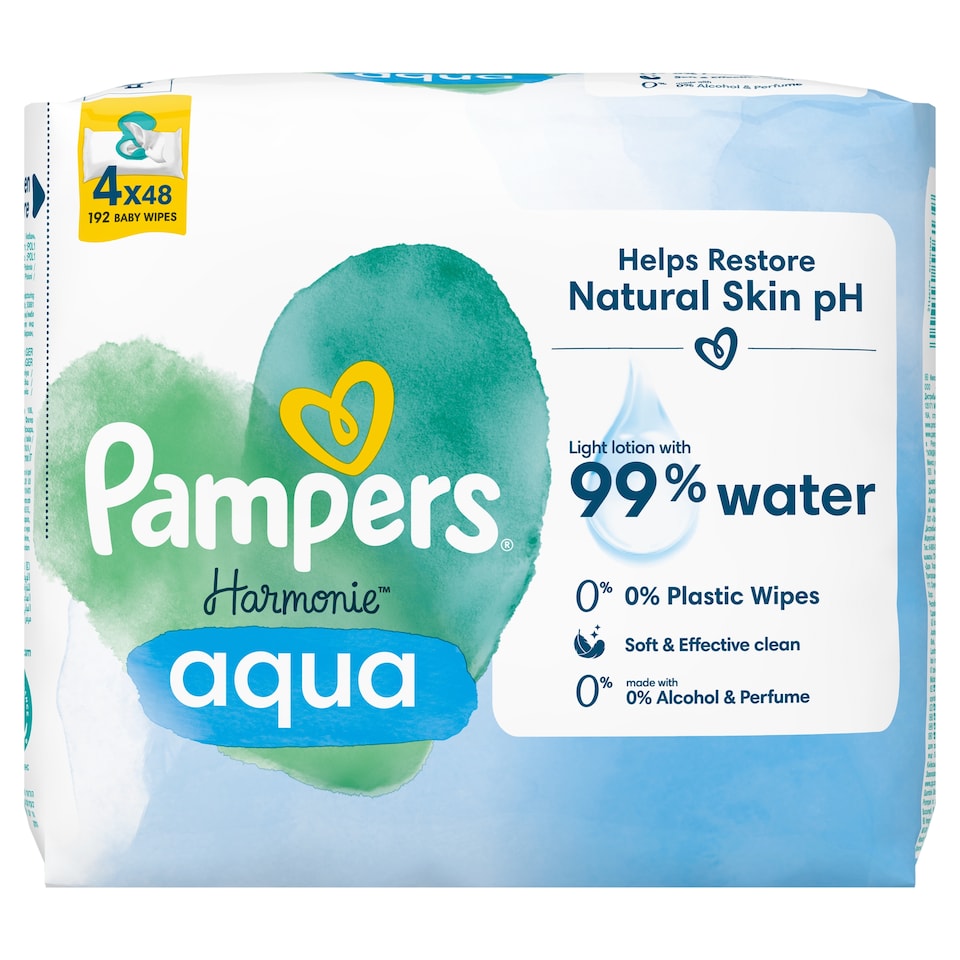 image 1 of Pampers Harmonie Aqua Vlhčené Obrúsky 4 ks Balenia = 192 Obrúskov