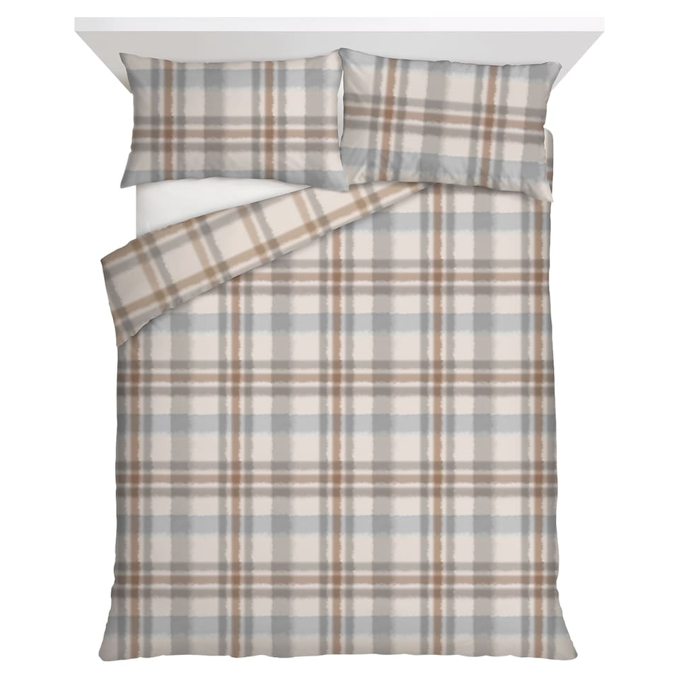 F&F Home Bedding Brushed Natural Check Duvet Set Super King