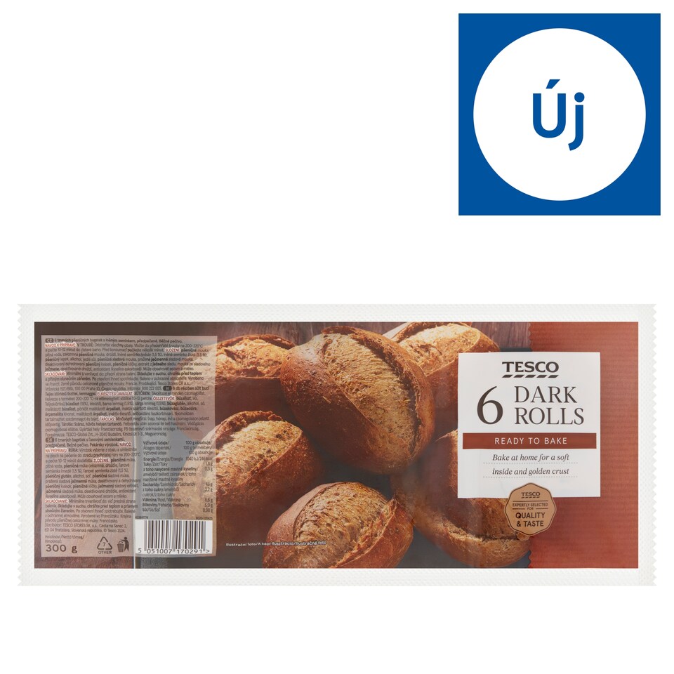 Tesco Ready to Bake Dark Rolls with Wholemeal Flour and Flaxseed 6 pcs 300 g