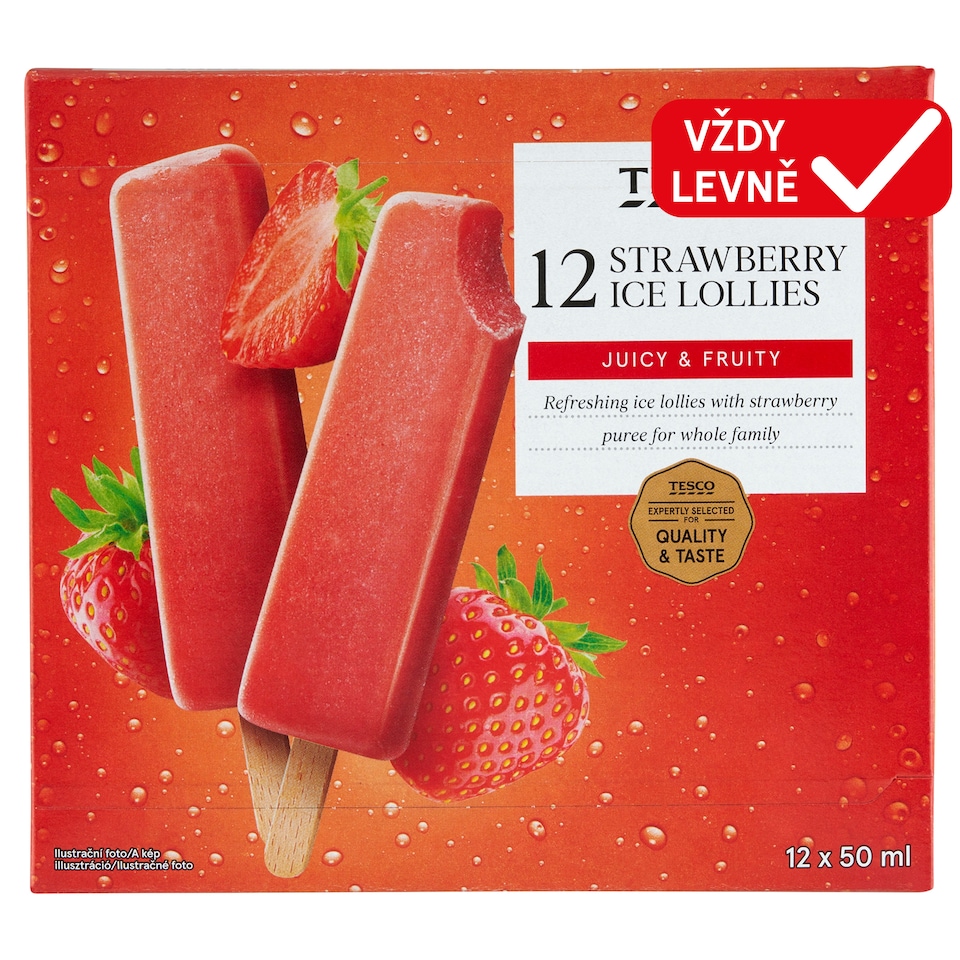 Tesco Strawberry Ice Lollies 12 x 50ml (600ml)