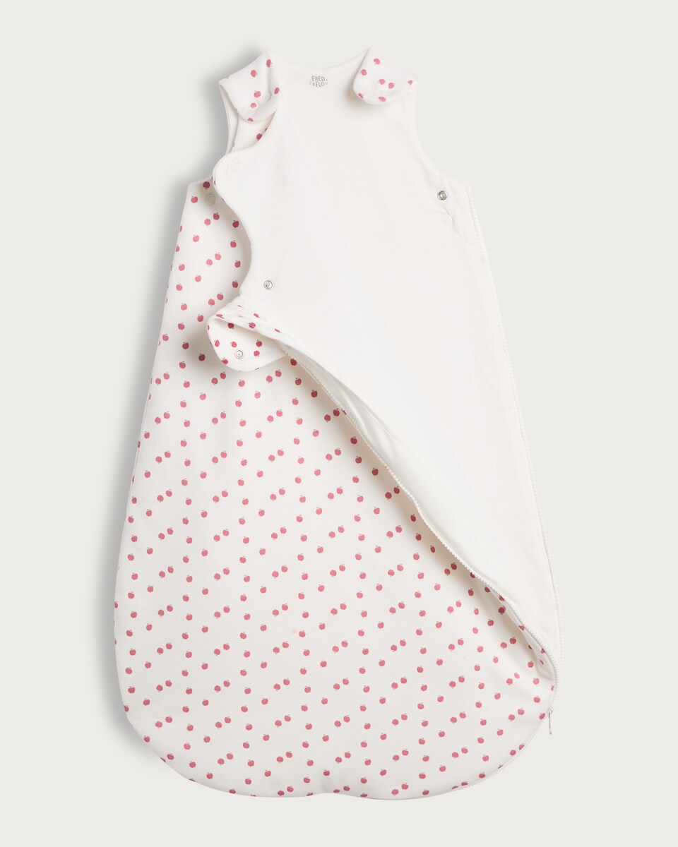 image 1 of F&F Baby Pure Cotton Apple Print 2.5 Tog Sleeping Bag in White