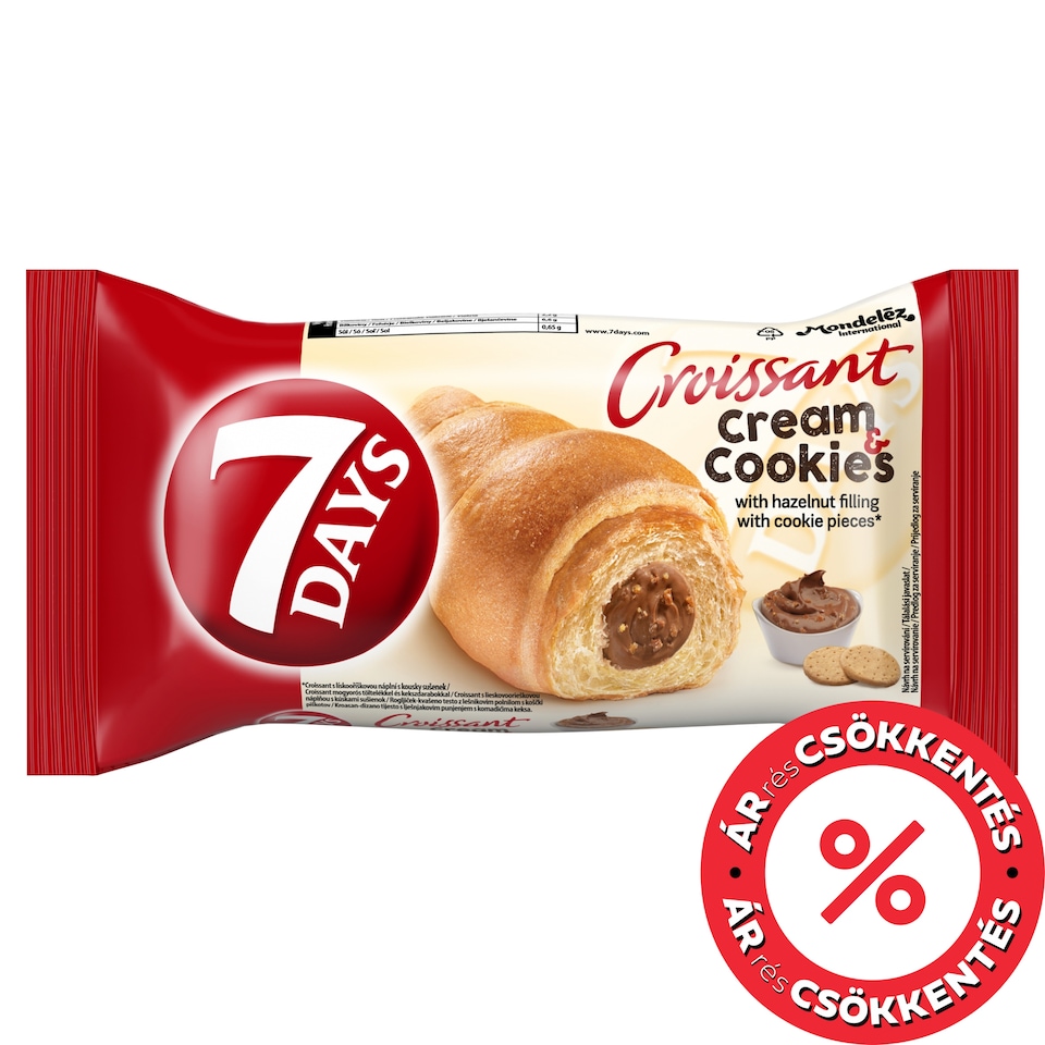 7days Cream & Cookies Croissant Mogyorós Töltelékkel és Kekszdarabokkal 60 G