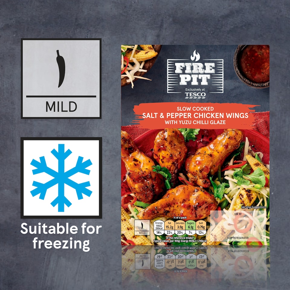 image 1 of Tesco Fire Pit Salt & Pepper Chicken Wings with A Yuzu Chilli Glaze 450g
