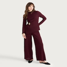 F&F Textured Metal Accent Long Sleeved Co-ord Top in Burgundy