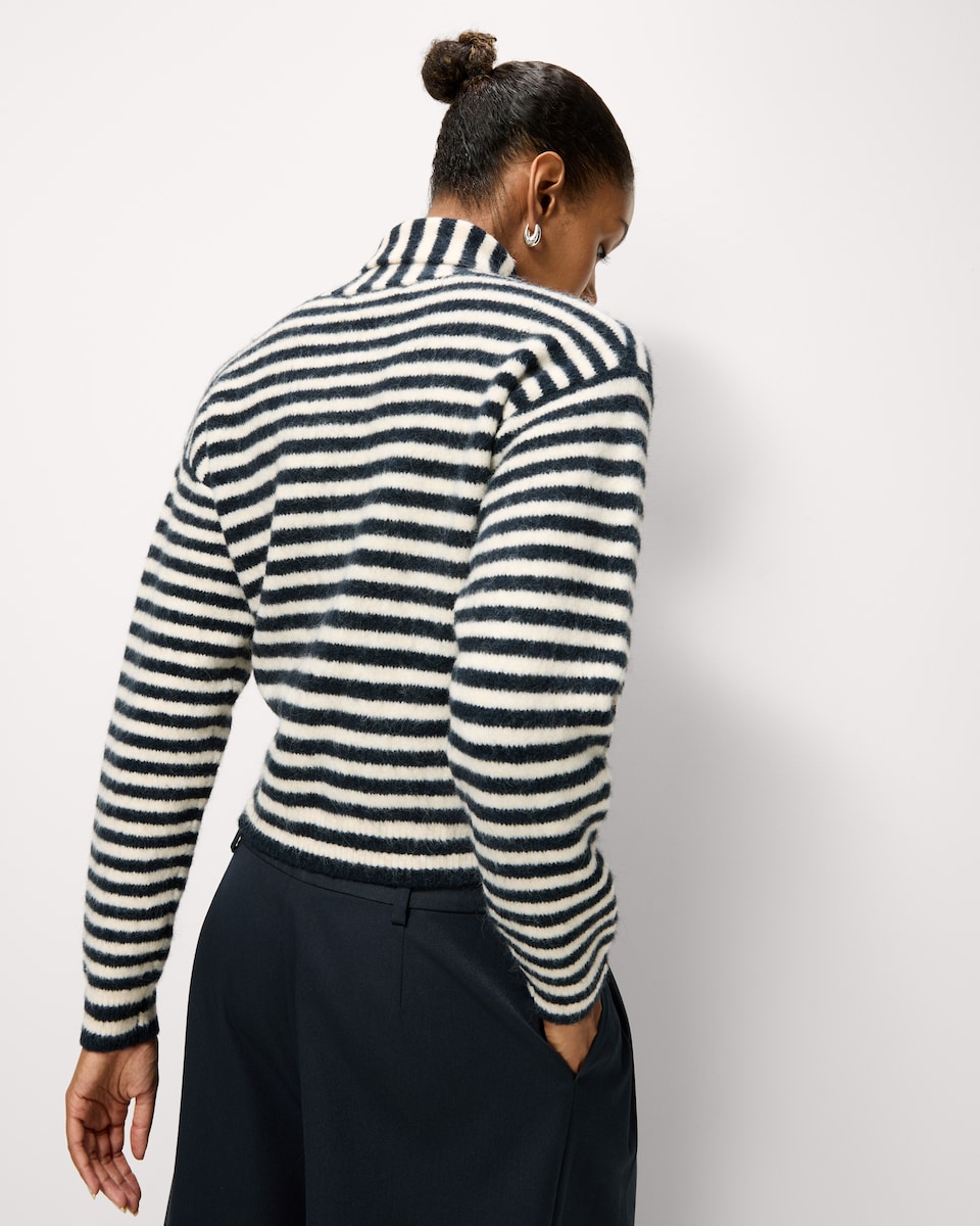image 1 of F&F Striped Scarf Neck Cardigan  in Navy