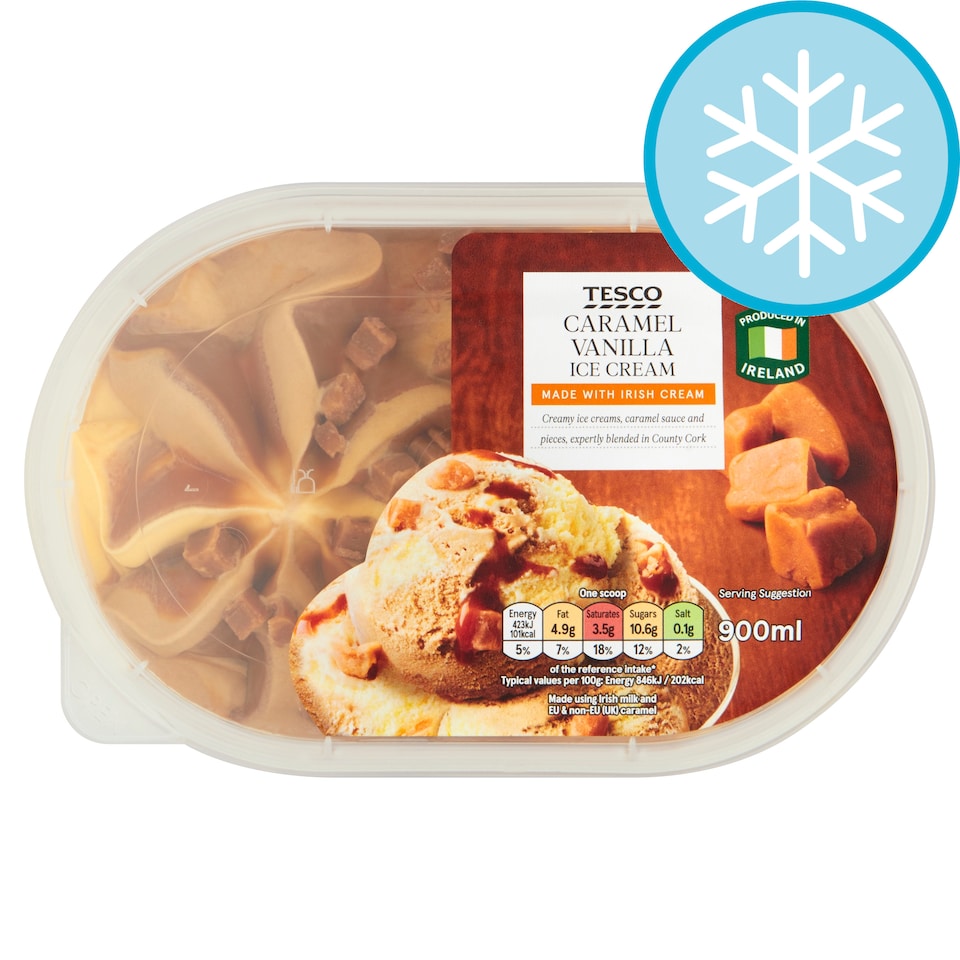 Tesco Caramel Vanilla Ice Cream 900Ml
