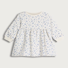 F&F Girls Cotton Rich Floral Print Long Sleeved Sweater Dress in Cream