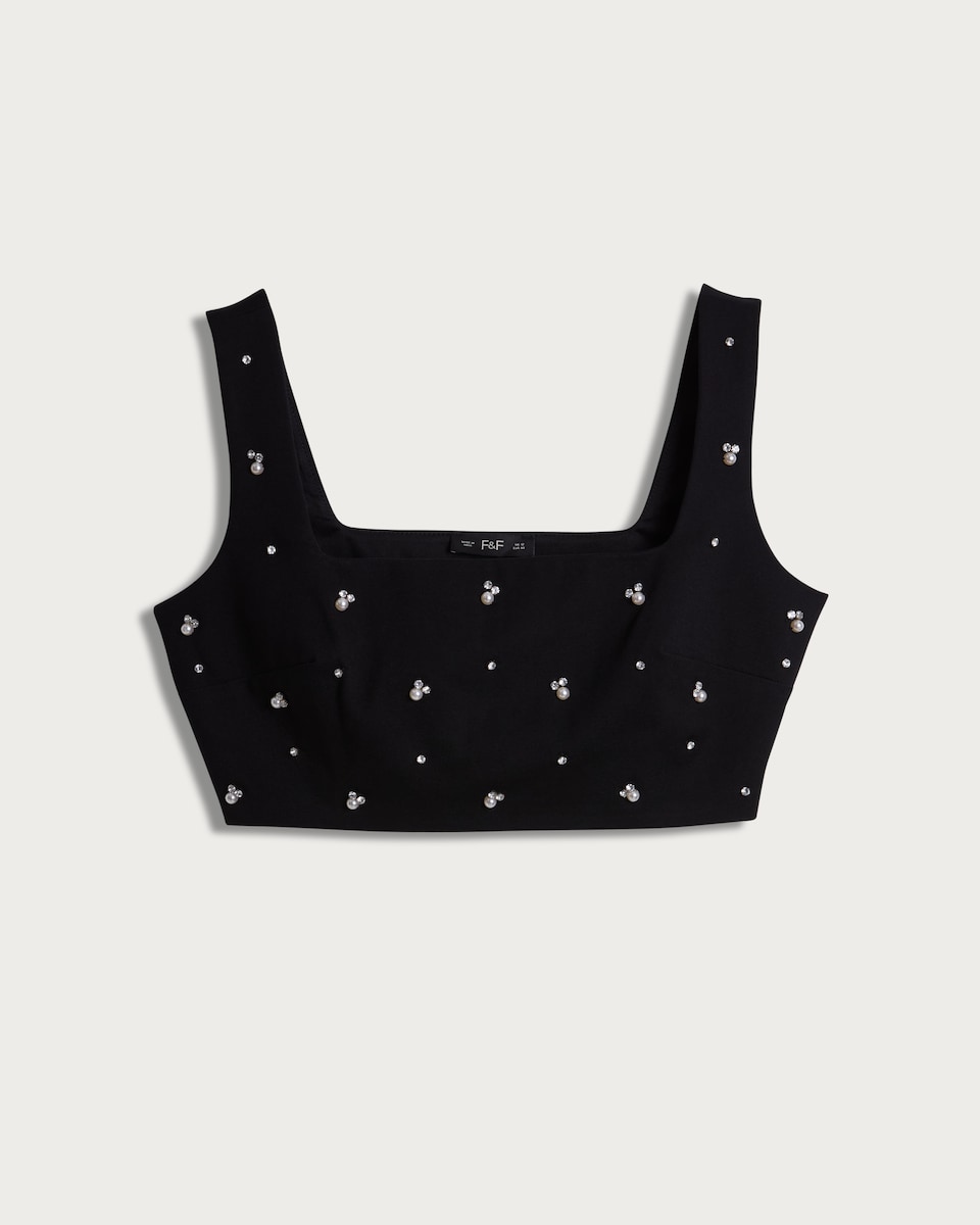 image 1 of The F&F Edit Diamanté Embellished Square Neck Co-ord Cami in Black