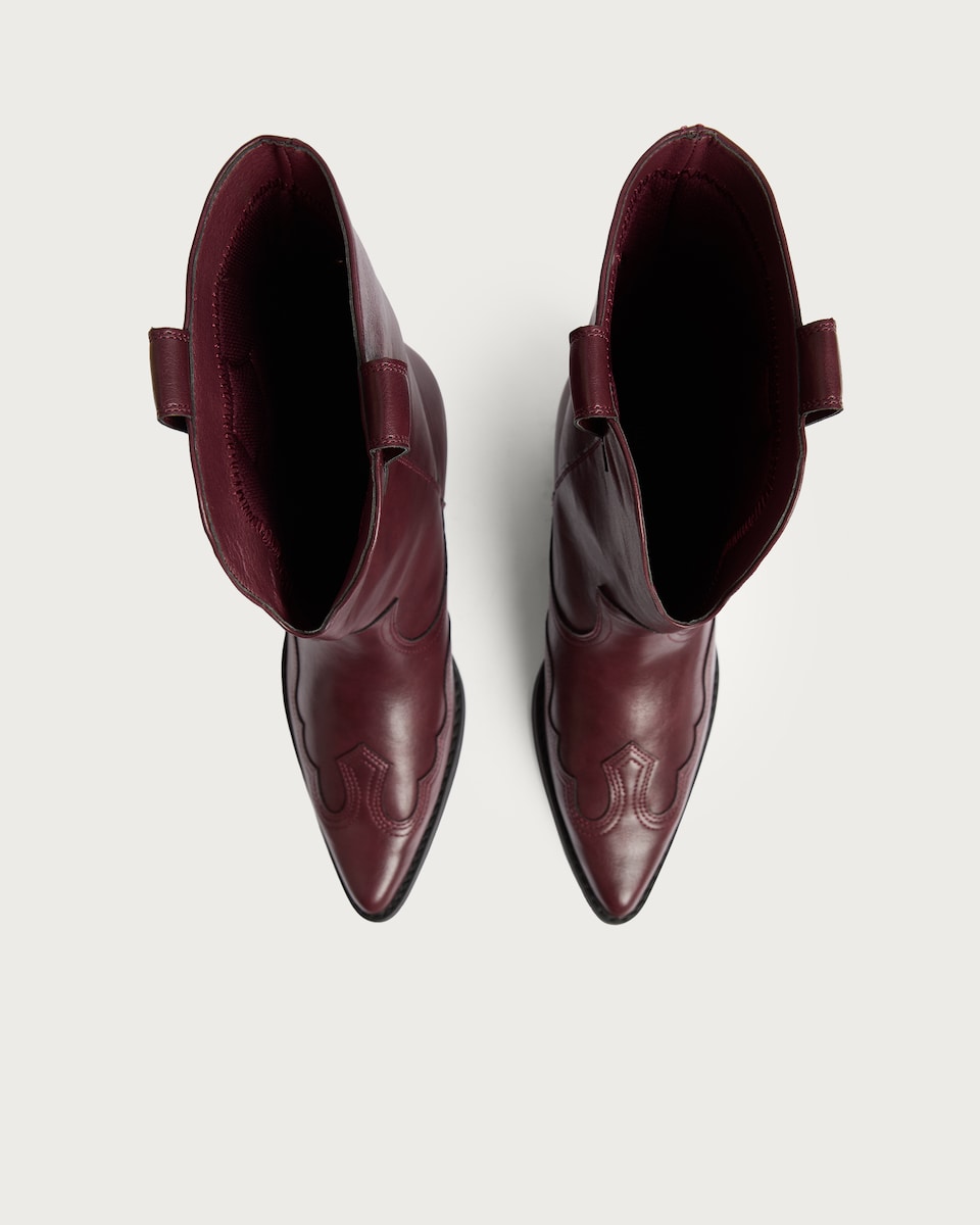 image 1 of F&F Faux Leather Western Inspired Cowboy Boots in Burgundy