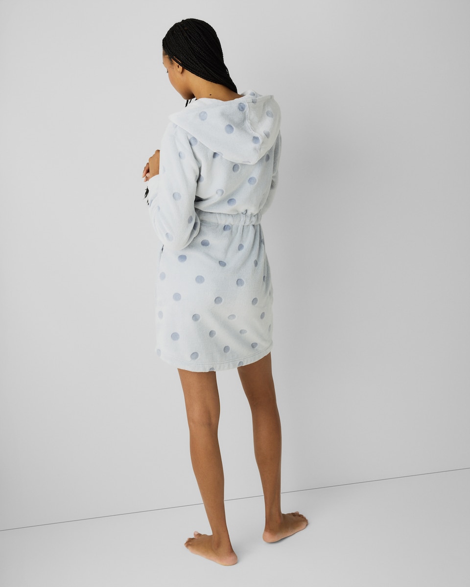 image 1 of F&F Fleece Polka Dot Zipped Dressing Gown in Blue