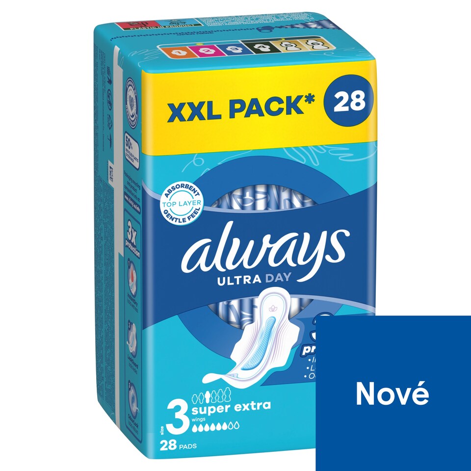 Always, Hygienické Vložky Ultra Super Extra (Velikost 3), Křidélka x 28, Vložky
