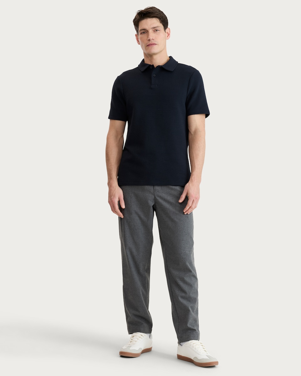 image 1 of F&F Cotton Rich Ottoman Textured Short Sleeved Polo Shirt in Navy