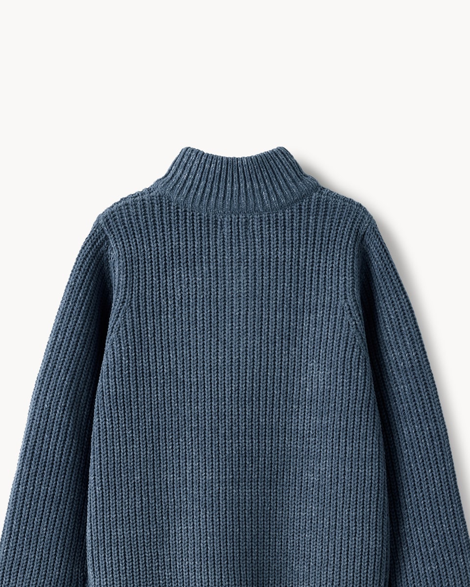 image 1 of F&F Boys Chenille Knitted Quarter Zip Jumper in Blue