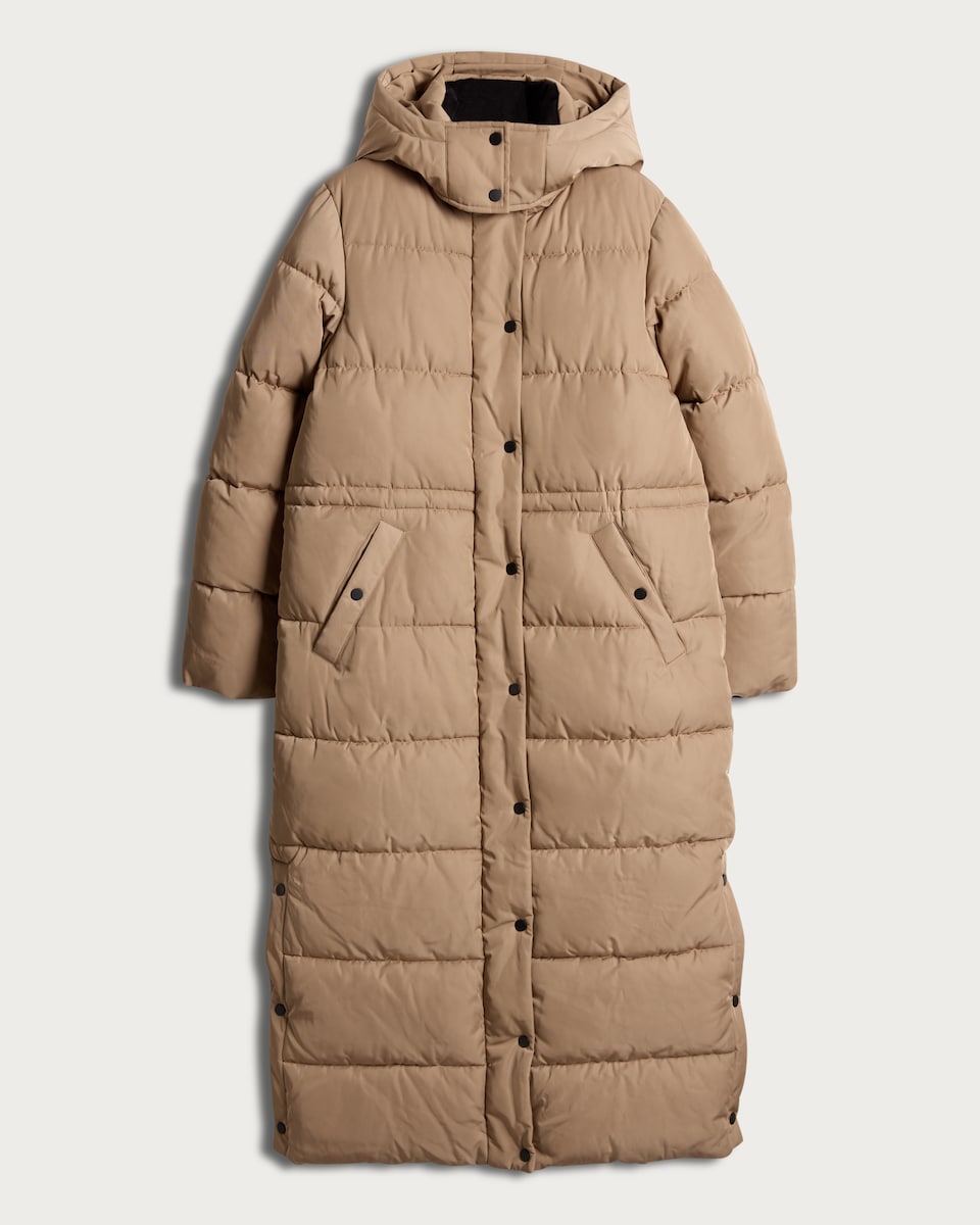 image 1 of F&F Long Hooded Shower Resistant Puffer Coat in Neutral