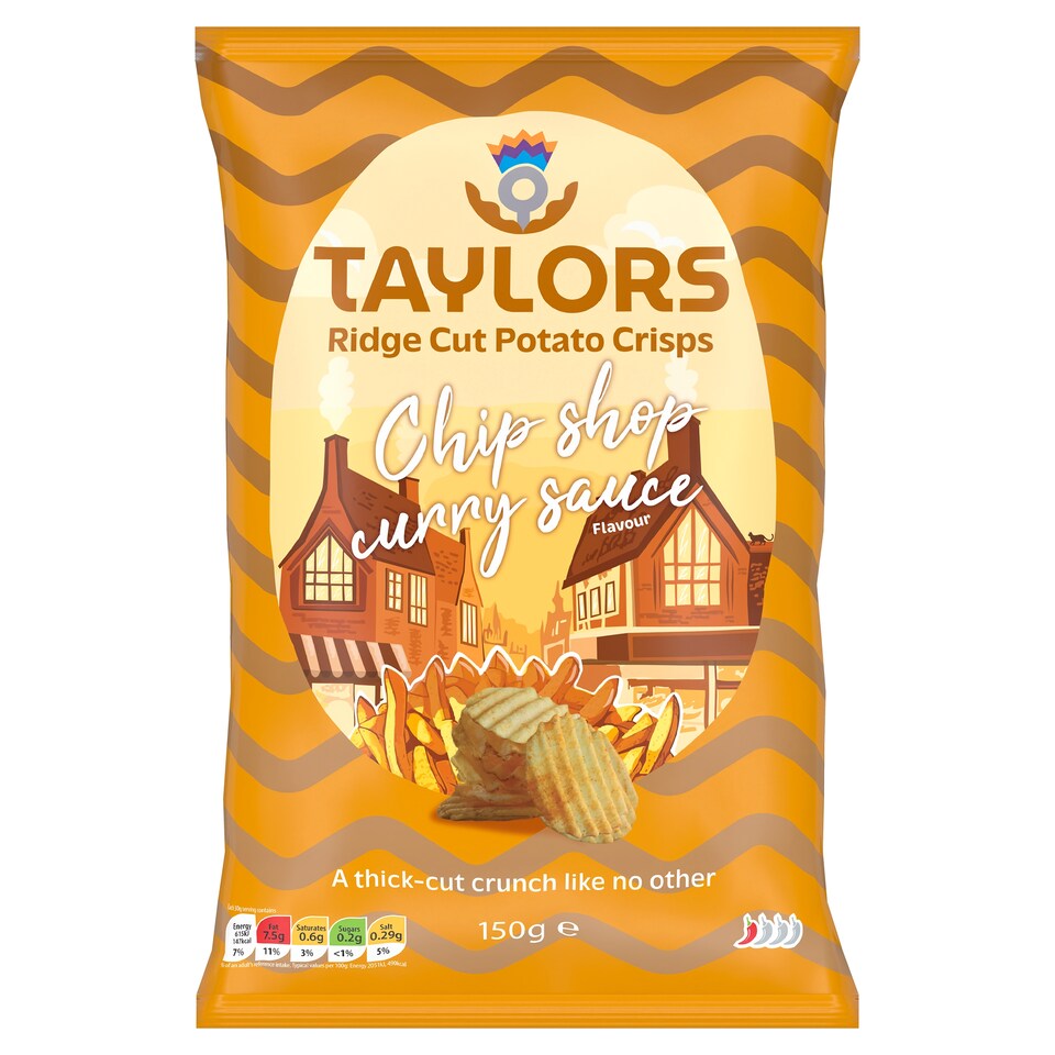 Taylors Chip Shop Curry Sauce Flavour Ridge Cut Potato Crisps 150g
