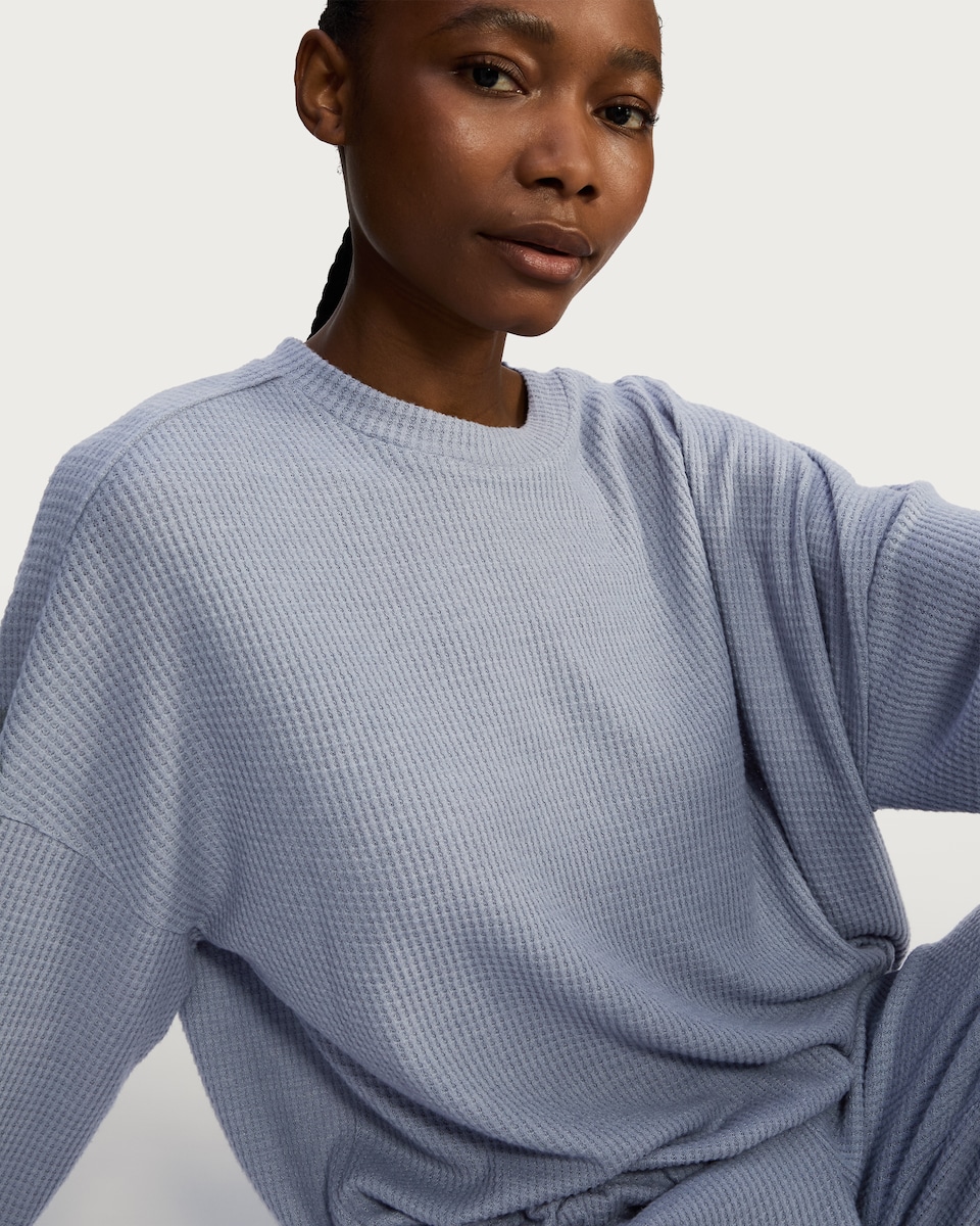 image 1 of F&F Waffle Textured Drawstring Pyjama Set in Blue
