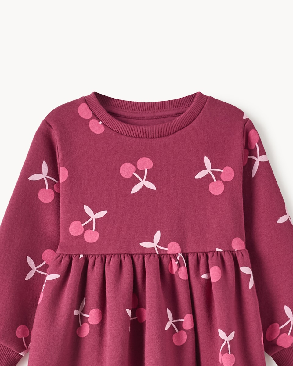 image 1 of F&F Girls Cotton Rich Cherry Sweat Dress in Burgundy