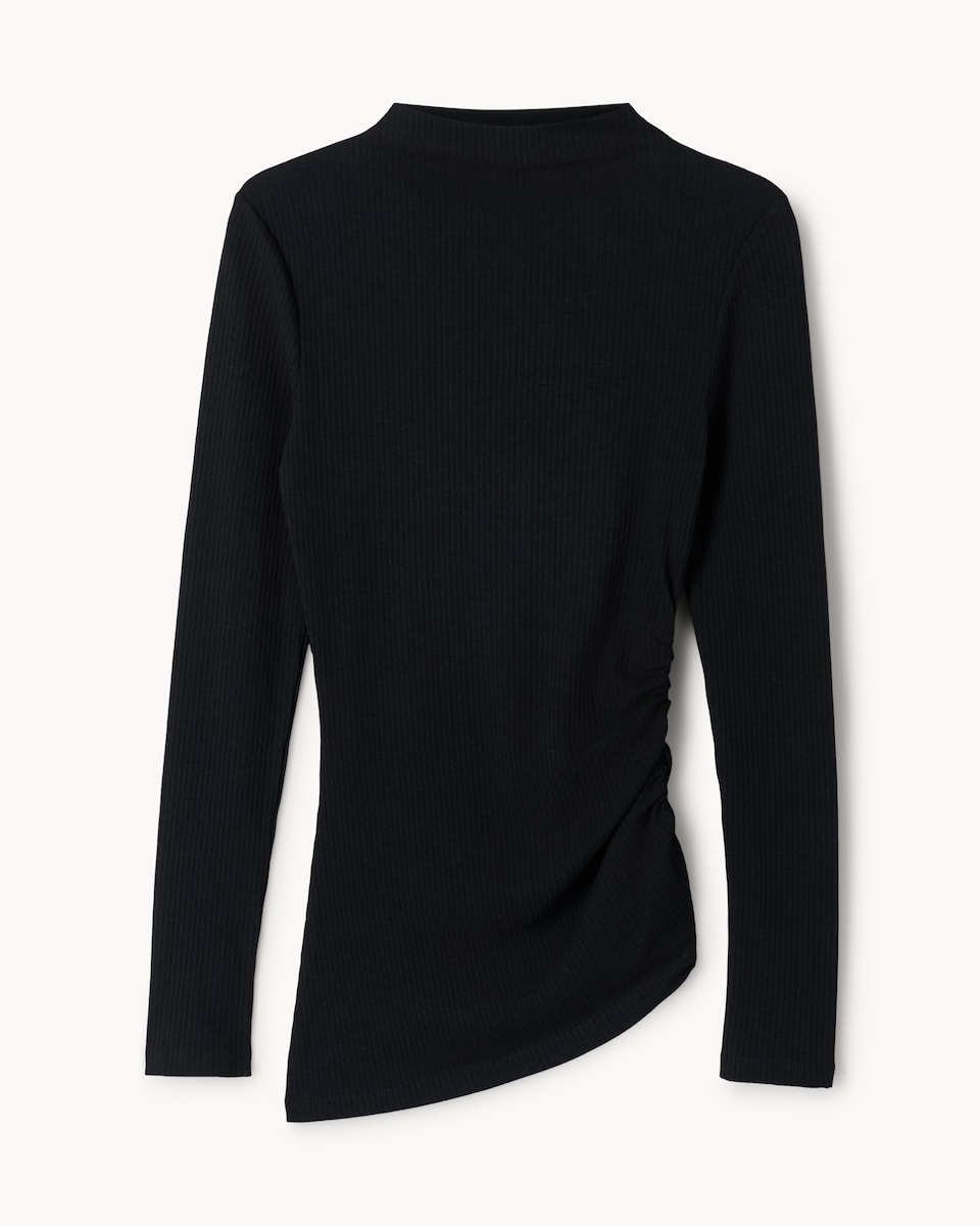 image 1 of F&F Cotton Blend Ribbed Ruched Side Top in Black
