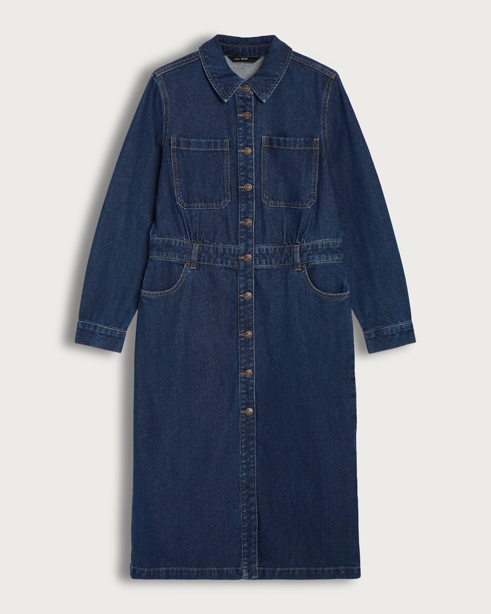 image 1 of F&F Pure Cotton Denim Button Through Midi Dress in Blue