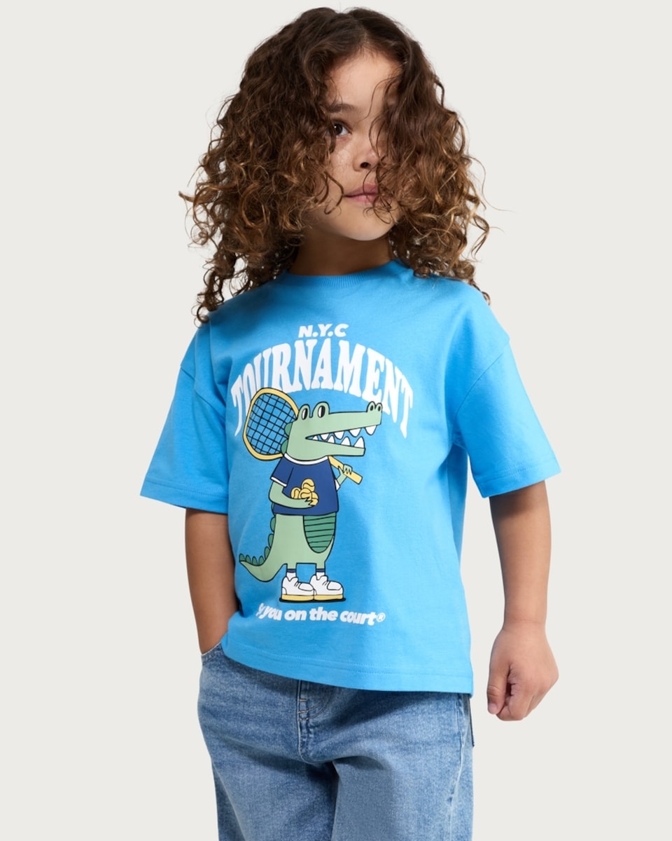 image 1 of F&F Boys Pure Cotton N.Y.C Tournament T-Shirt in Blue