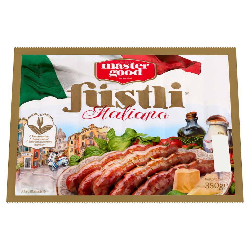 Master Good Füstli Italiano parmezán sajtos, füst ízesítésű virsli csirkehúsból 350 g  1. kép