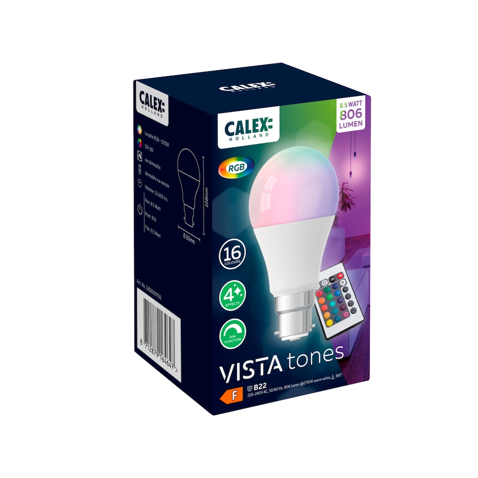 image 1 of Calex Vista Tones B22 Bulb with Remote.