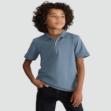 F&F Boys Cotton Rich Waffle Textured Polo Shirt in Blue