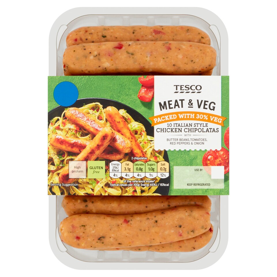 Tesco Meat And Vegetable 10 Italian Style Chicken Chipolatas 340g Tesco