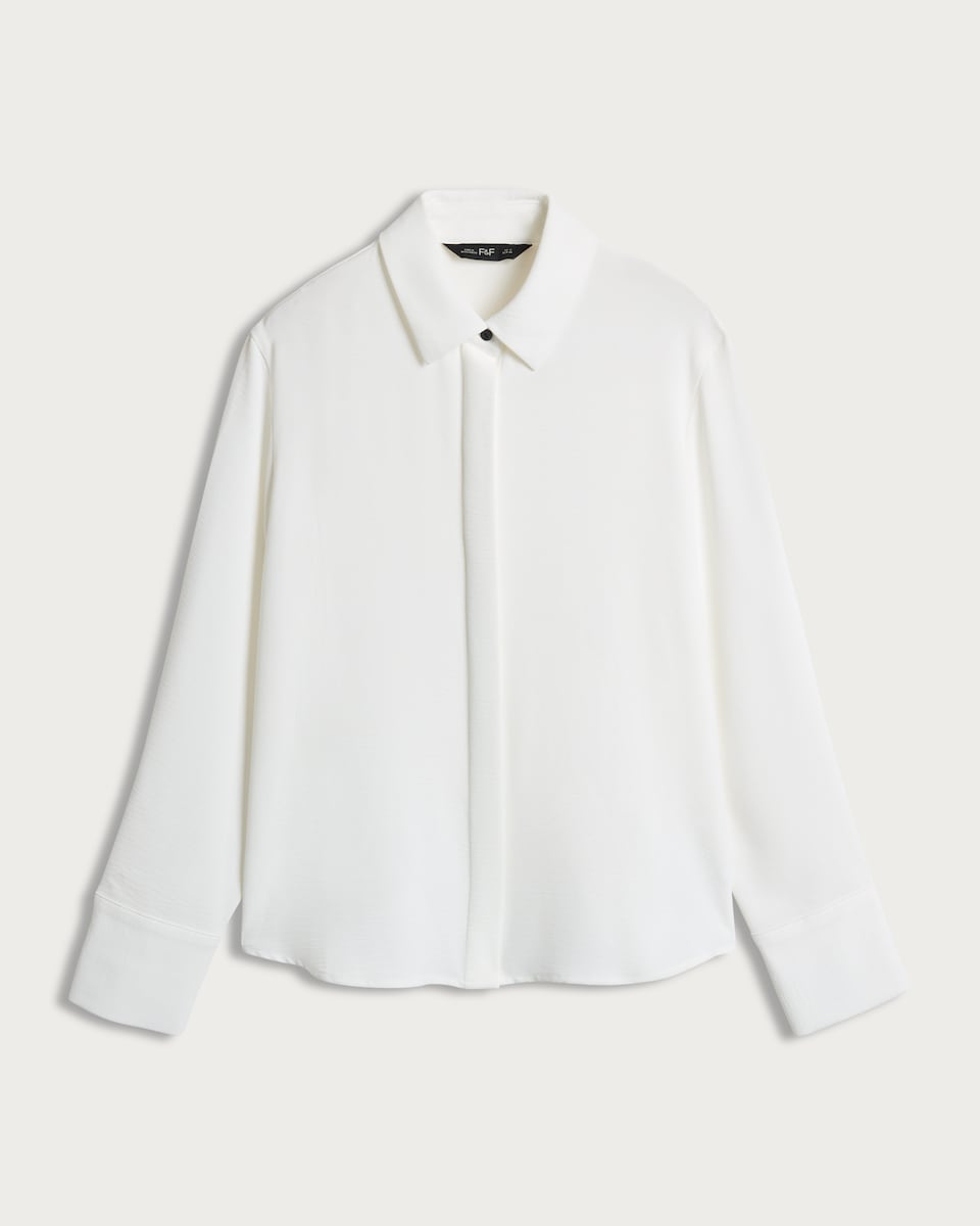 image 1 of F&F Collared Long Sleeved Blouse in White