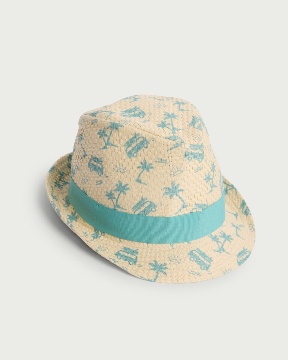 F&F Baby Straw Palm Print Trilby Hat in Neutral