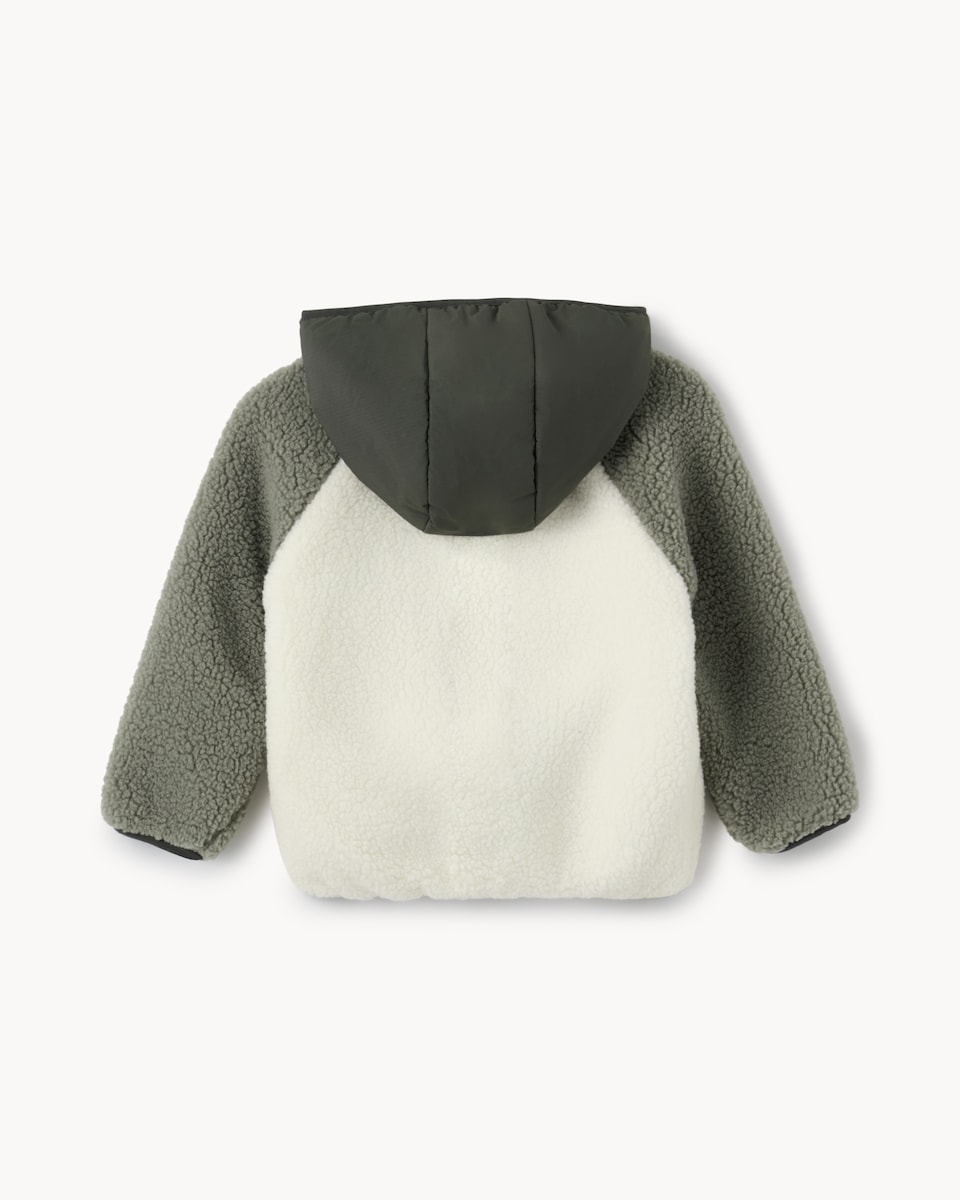 image 1 of F&F Boys Fleece Colour Block Jacket in Green
