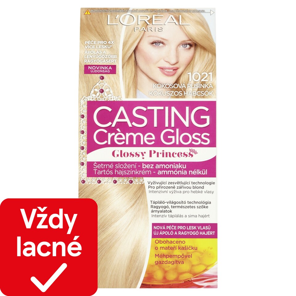 L'Oréal Paris Casting Creme Gloss, semipermanentná farba 1021 KOKOSOVÁ PUSINKA, 48 +72 +60 ml