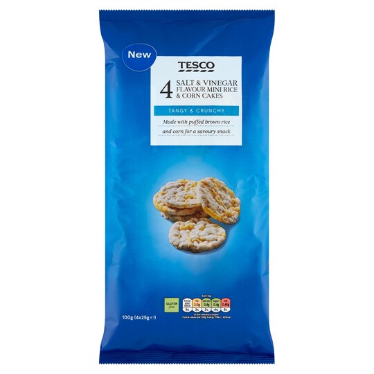 Tesco Salt & Vinegar Flavoured Mini Rice & Corn Cakes 4X25g Tesco