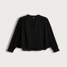 F&F Gathered Sleeve V Neck Blouse in Black